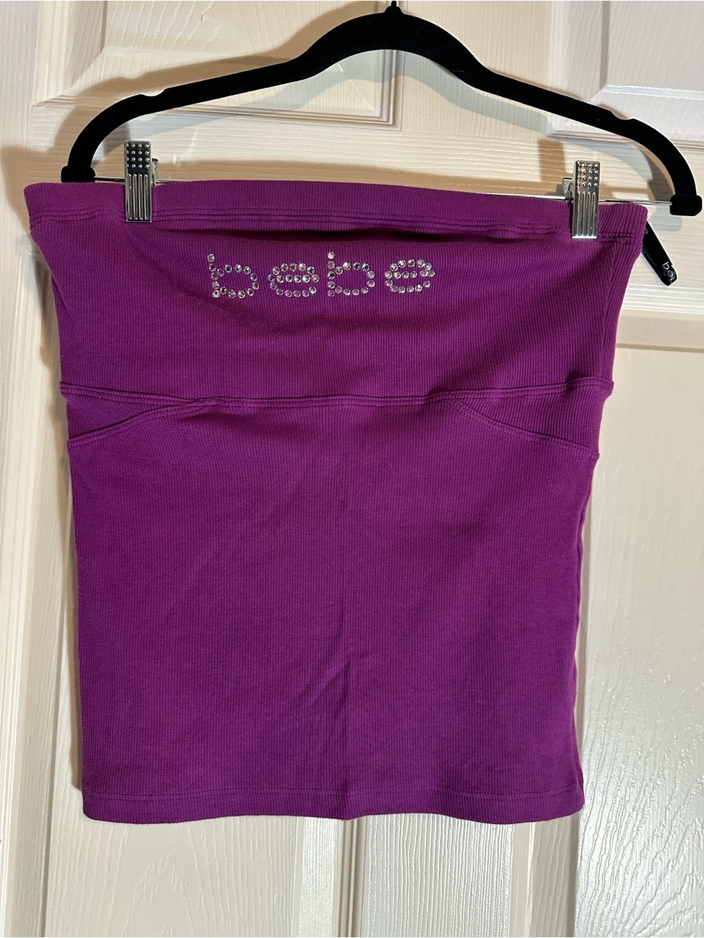 bebe Purple Rhinestone Logo Tube Top